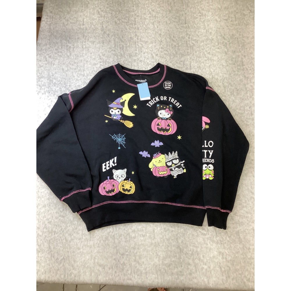 Hello Kitty and Friends Halloween Glow in the Dark Sweatshirt XS Black NWT